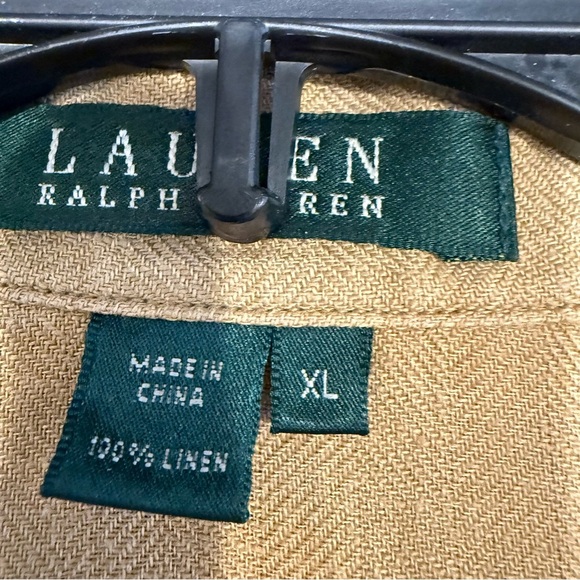 Lauren Ralph Lauren Women’s Button Up Shirt 3/4 Sleeve LINEN Khaki Sz XL - Picture 5 of 12